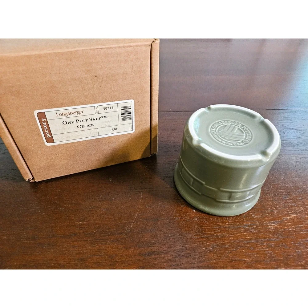 Longaberger One Pint Salt Crock Sage Green Pottery 30216